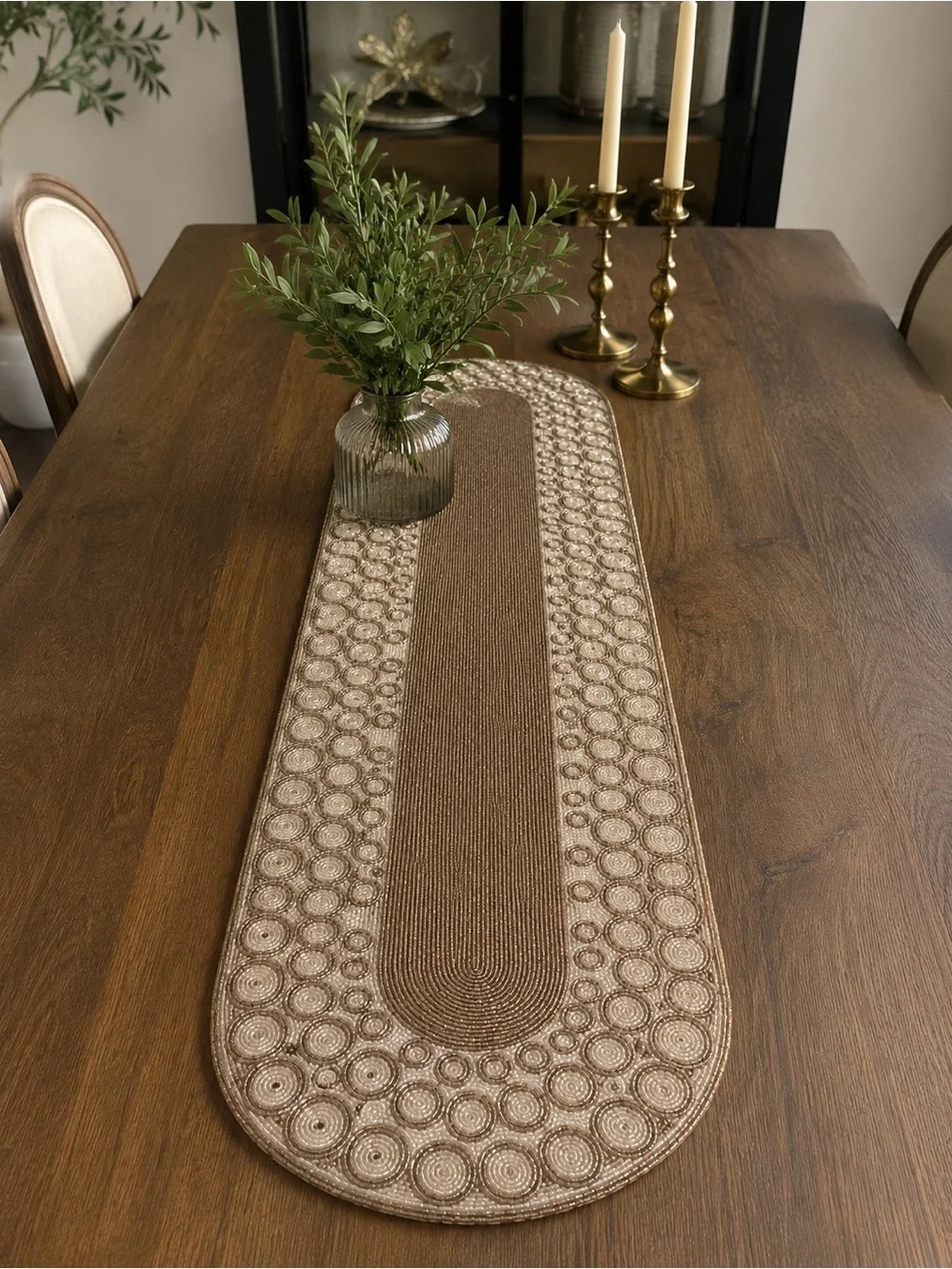 Rachel Zoe Brown and Cream Woven Table Runner